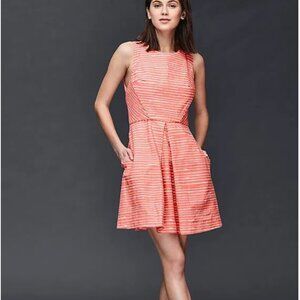 Gap Linen Coral Pink & White  A Line Sleeveless Dress With Pockets